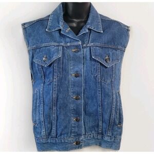 90s Denim Vest S/M Giorgio Morandi Button Front Medium Wash Moto Biker Vintage